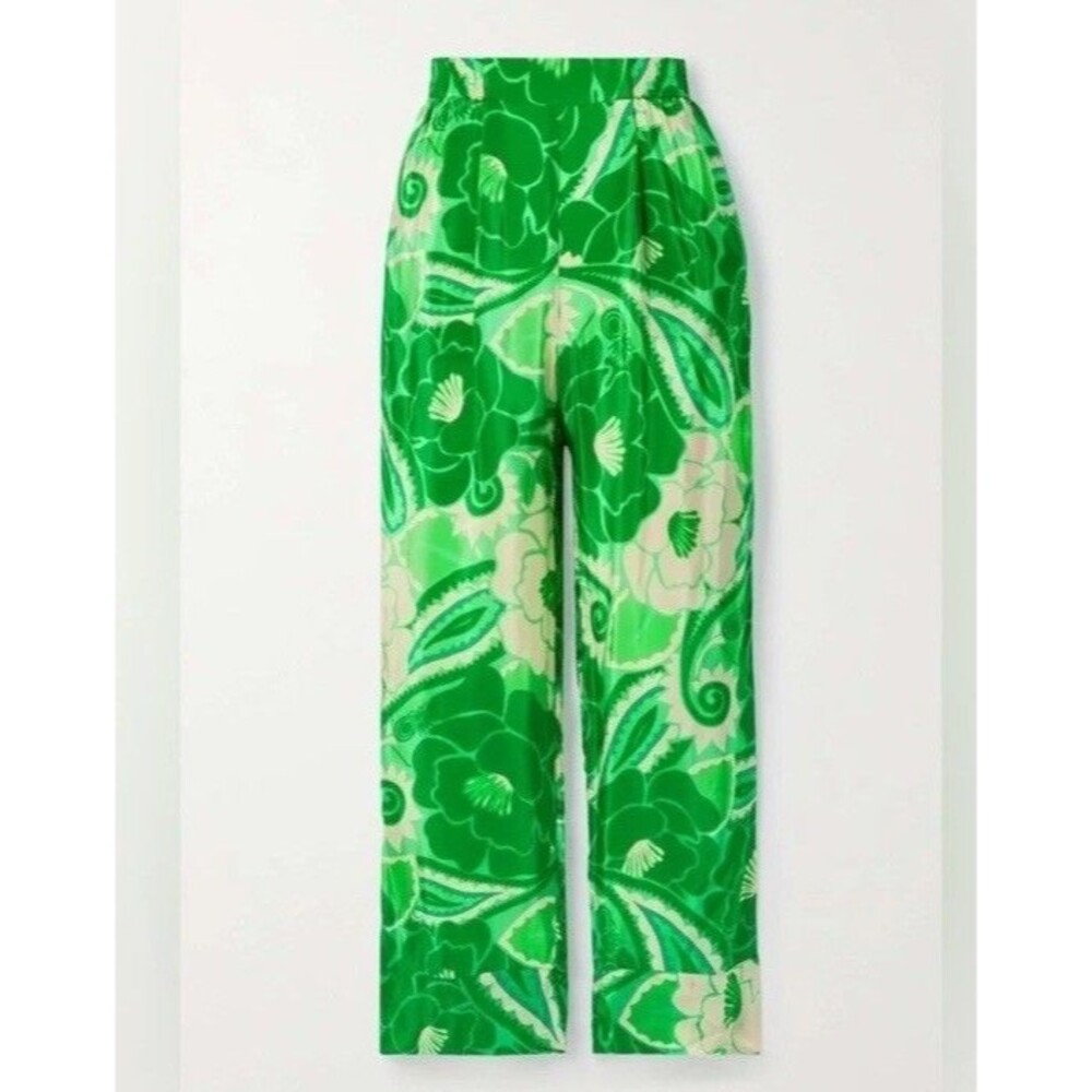 Farm Rio Large Tropical Groove Green Floral Pants Resortwear Viscose size S